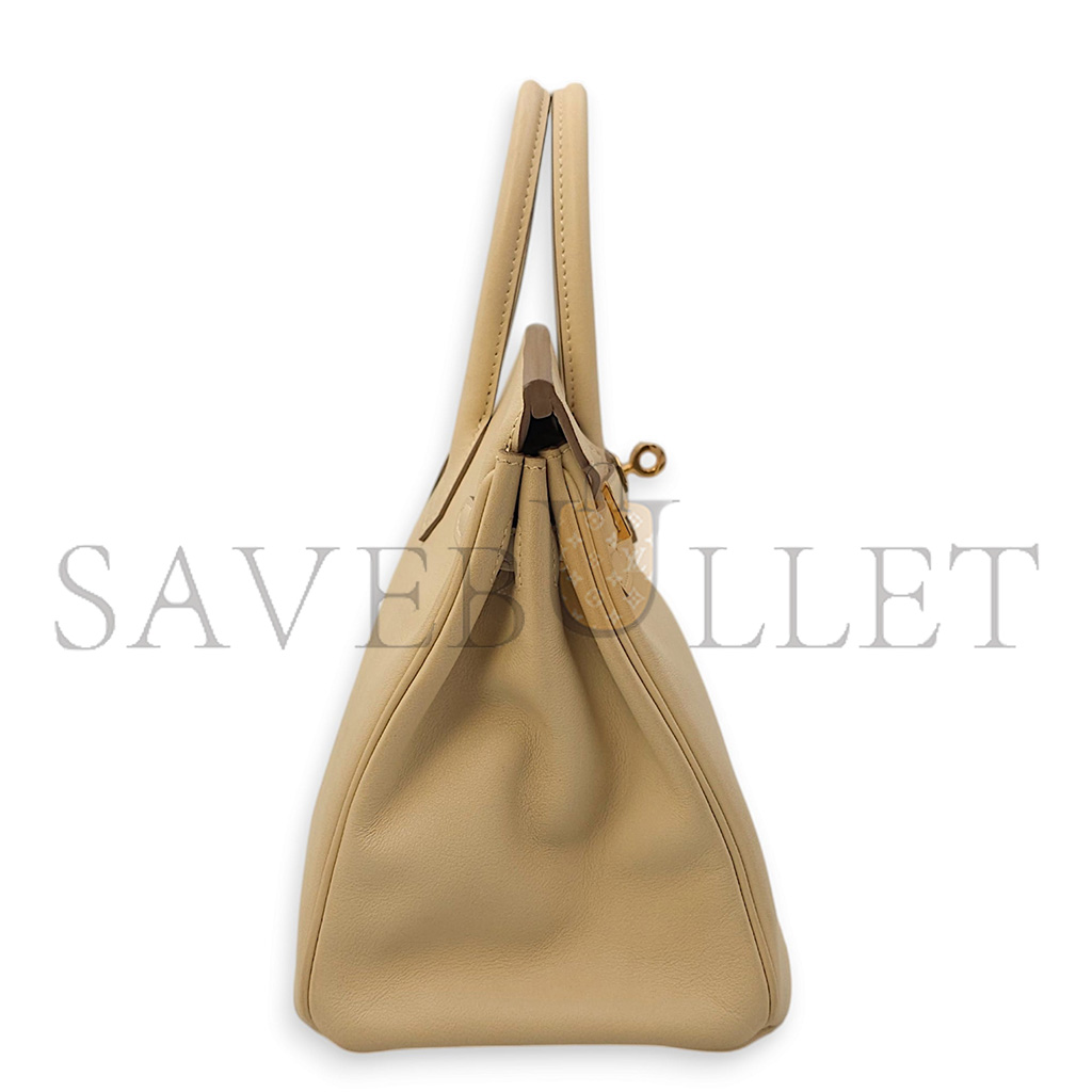 H**mes birkin 30 swift leather trench coat grey gold buttons bag h049362cc01 (30*23*15cm)